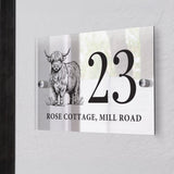 Personalised Highland Cow Acrylic House Sign: 3 - House Signs By Gift Moments