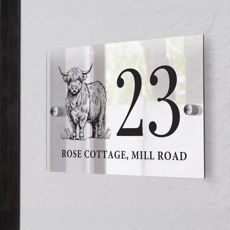Personalised Highland Cow Acrylic House Sign: 3 - House Signs By Gift Moments
