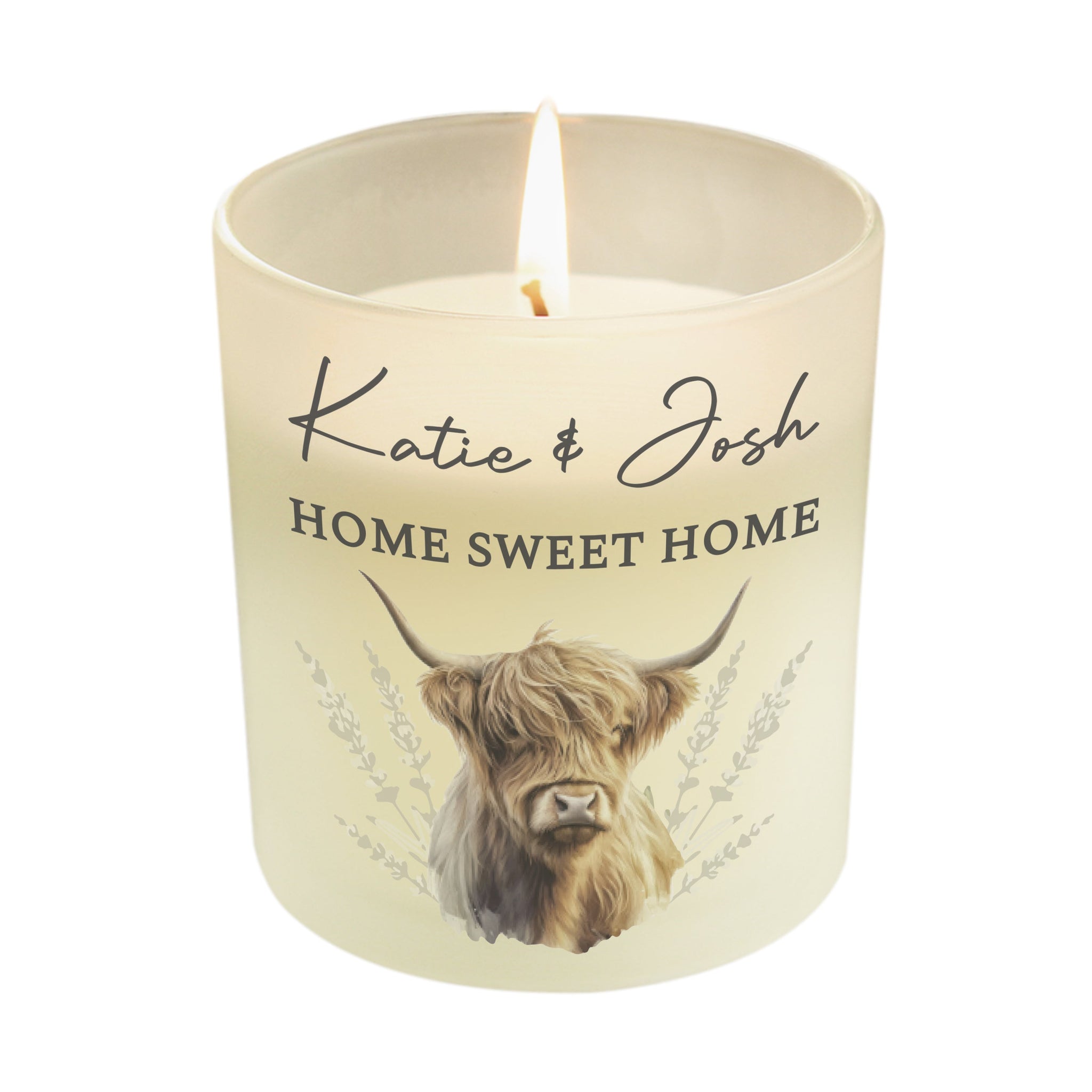 Personalised Highland Cow Frosted Glass Candle: 5 - Candles By Gift Moments