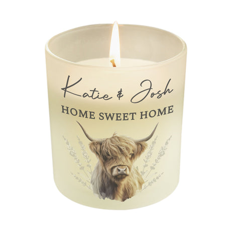 Personalised Highland Cow Frosted Glass Candle: 5 - Candles By Gift Moments