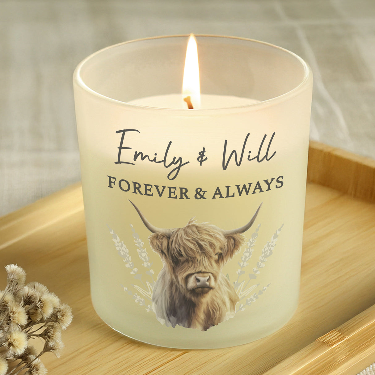 Personalised Highland Cow Frosted Glass Candle: 1 - Candles By Gift Moments