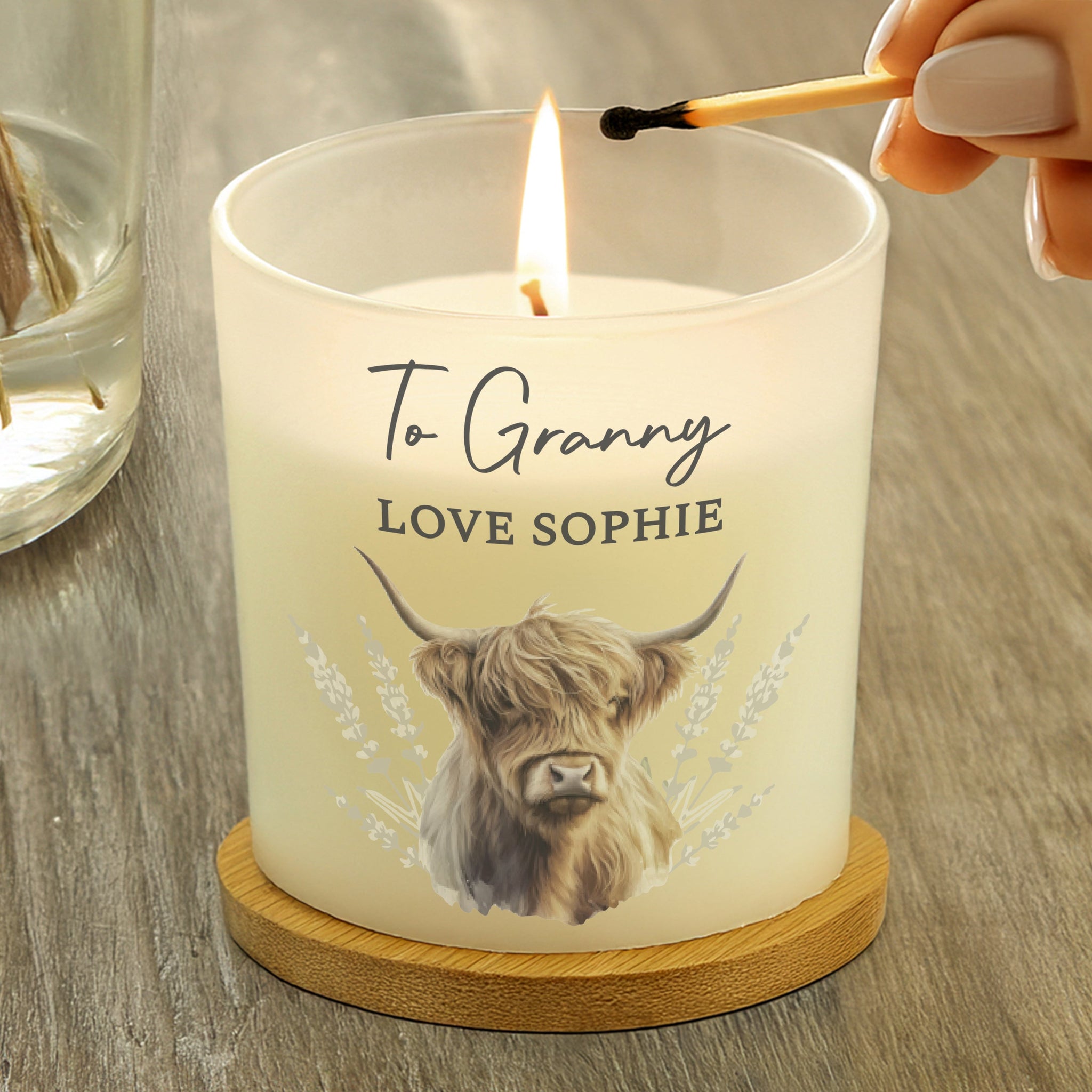 Personalised Highland Cow Frosted Glass Candle: 3 - Candles By Gift Moments