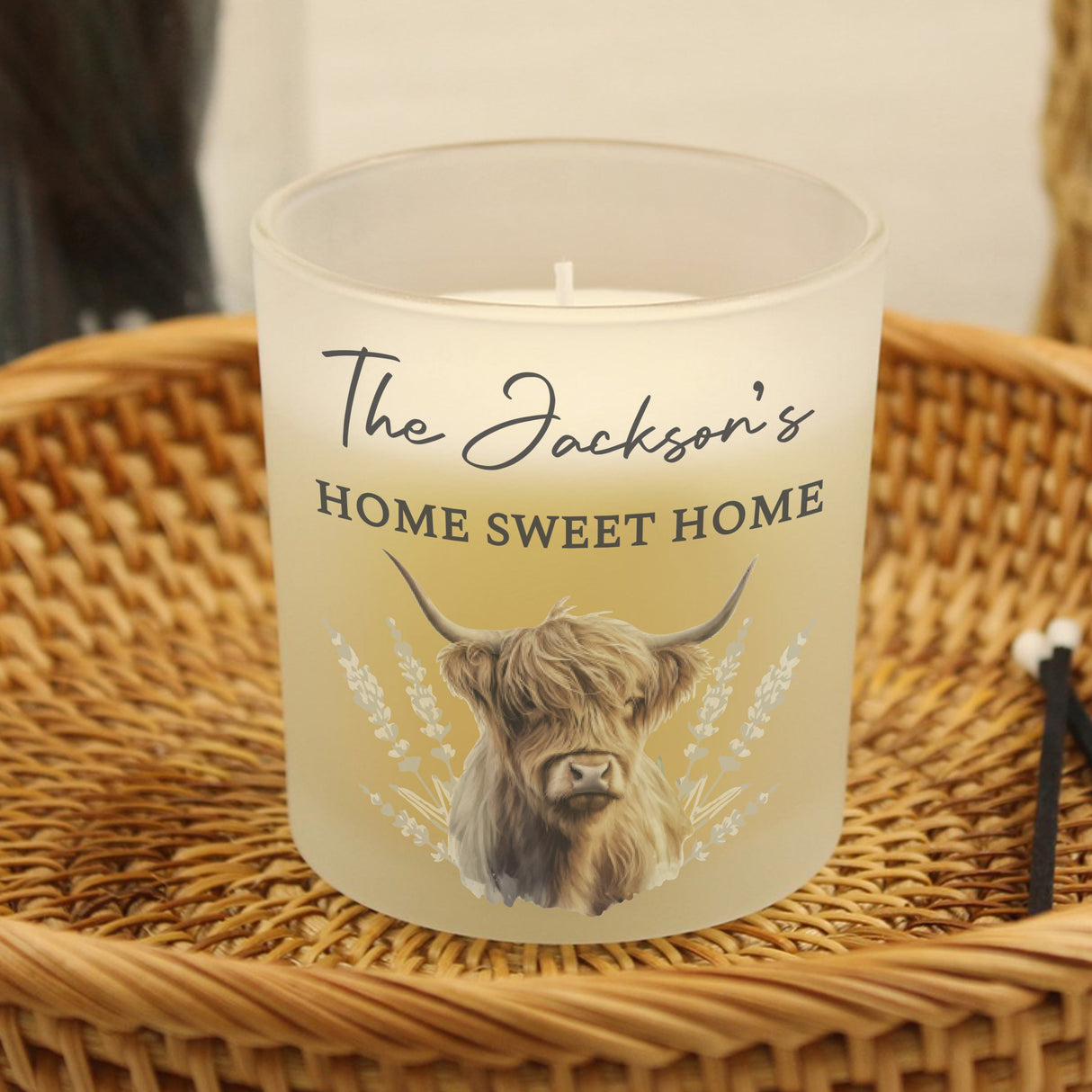 Personalised Highland Cow Frosted Glass Candle: 2 - Candles By Gift Moments
