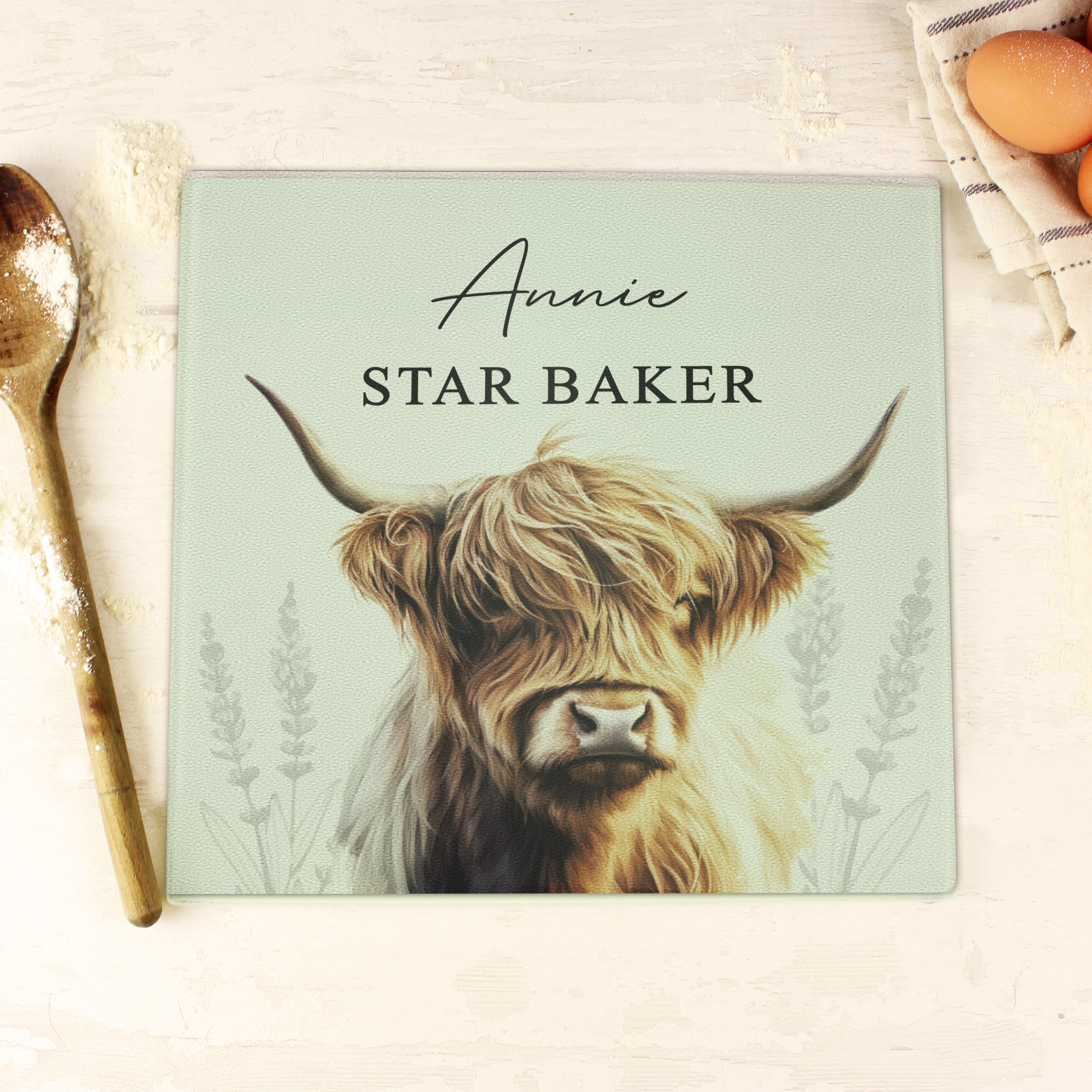 Personalised Highland Cow Glass Chopping Board - Shop Chopping Boards At Gift Moments - 3