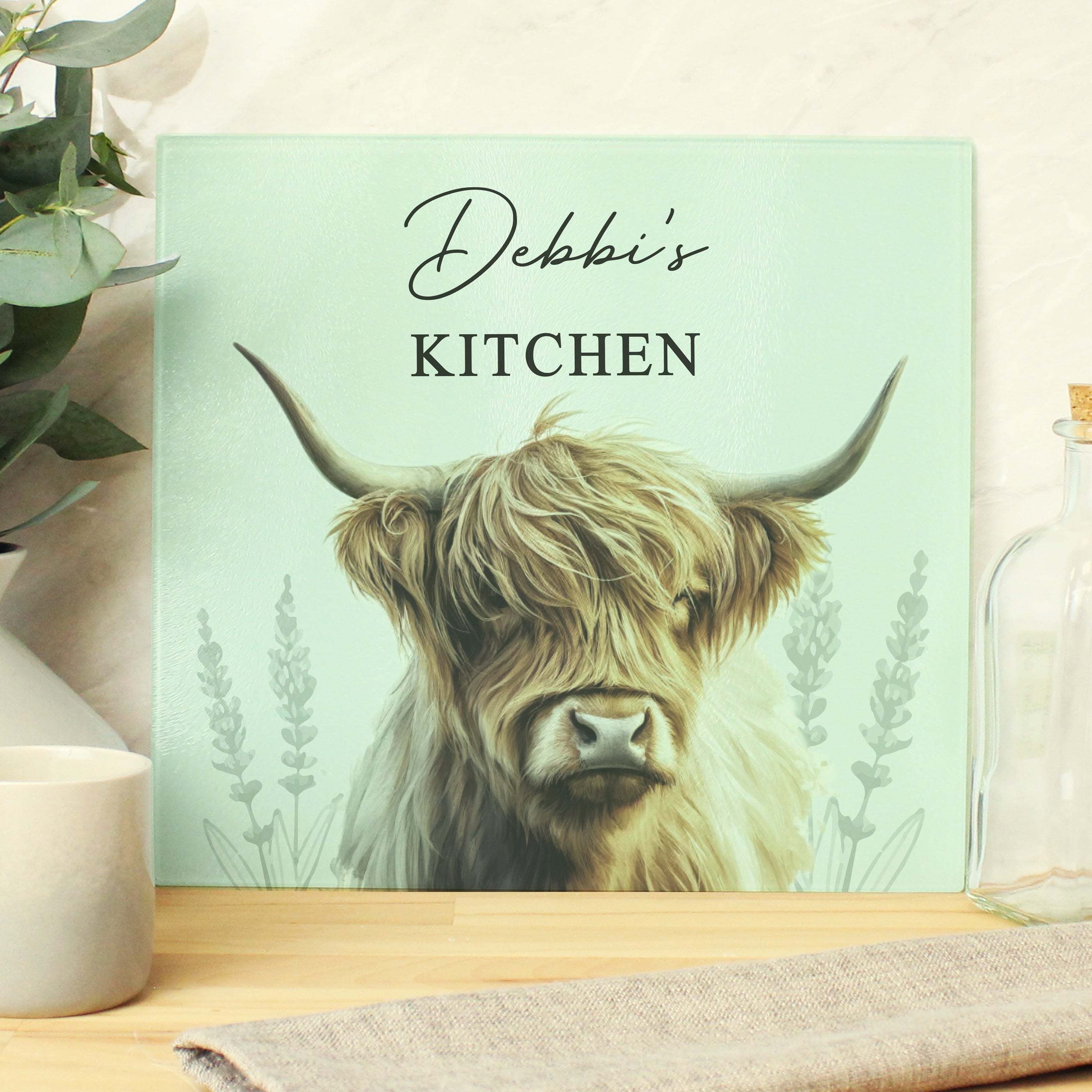 Personalised Highland Cow Glass Chopping Board - Shop Chopping Boards At Gift Moments - 1