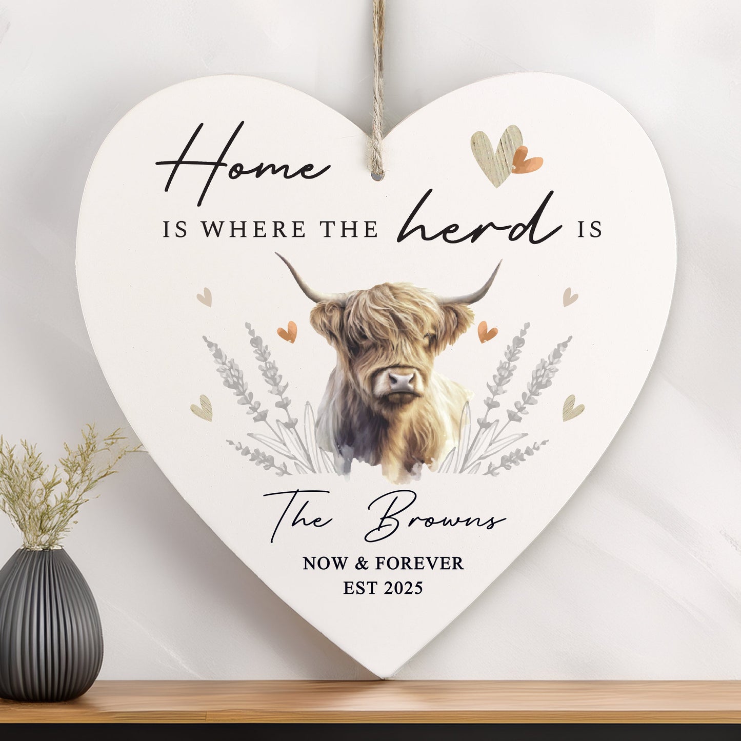 Personalised Highland Cow Hanging Heart Ornament: 4 - Decorations By Gift Moments
