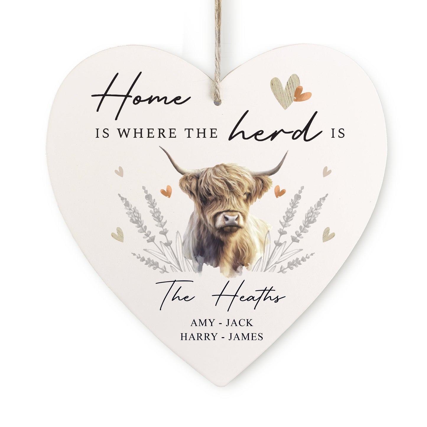 Personalised Highland Cow Hanging Heart Ornament: 5 - Decorations By Gift Moments
