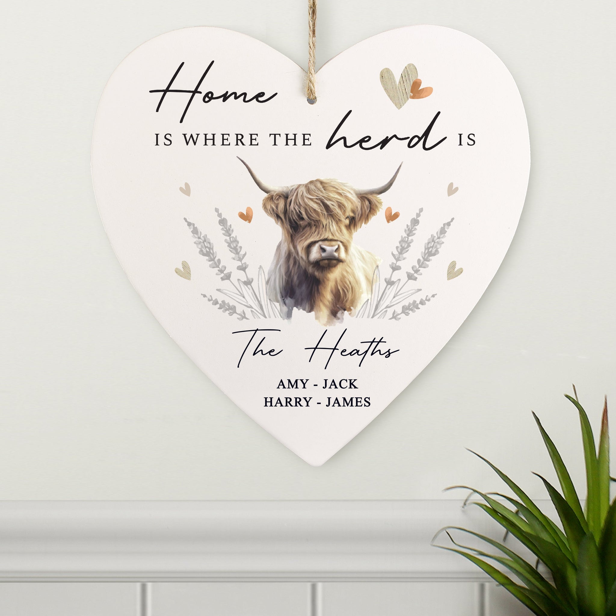 Personalised Highland Cow Hanging Heart Ornament: 1 - Decorations By Gift Moments