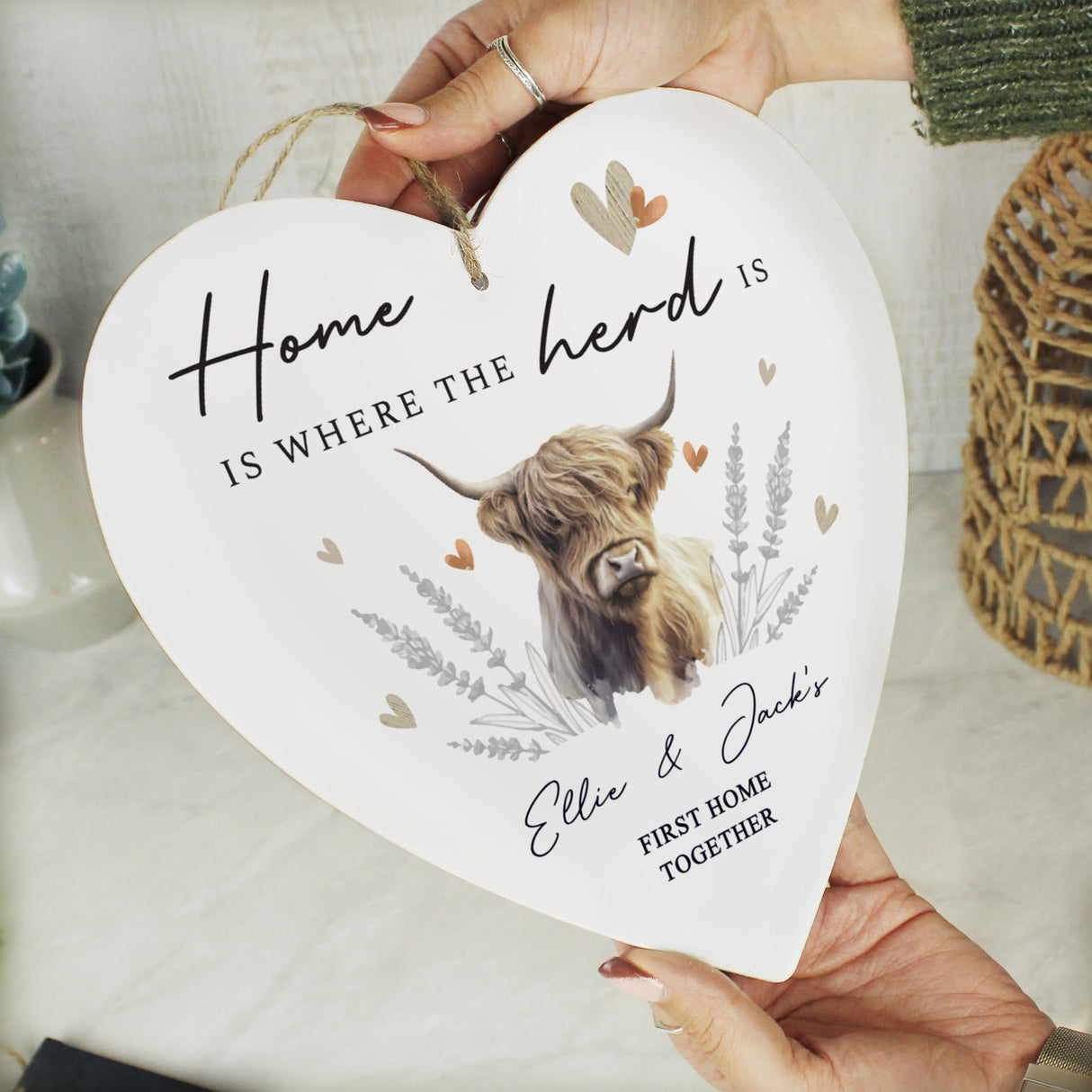 Personalised Highland Cow Hanging Heart Ornament: 2 - Decorations By Gift Moments