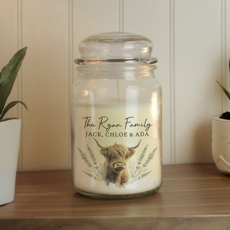 Personalised Highland Cow Large Candle Jar: 3 - Candles By Gift Moments