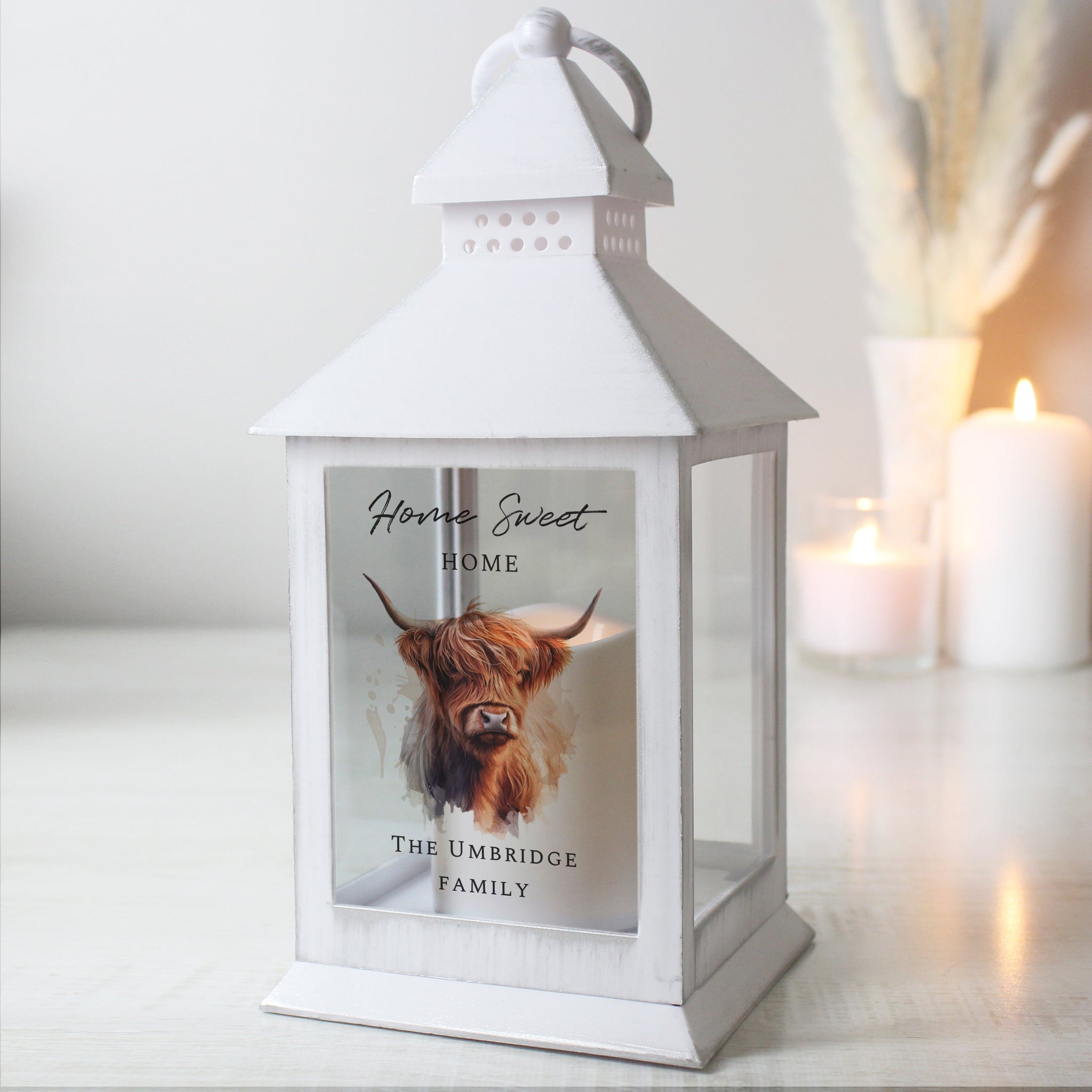 Personalised Highland Cow LED Lantern: 3 - LED Lighting By Gift Moments