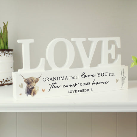 Personalised Highland Cow LOVE Wooden Ornament: 3 - Ornaments By Gift Moments