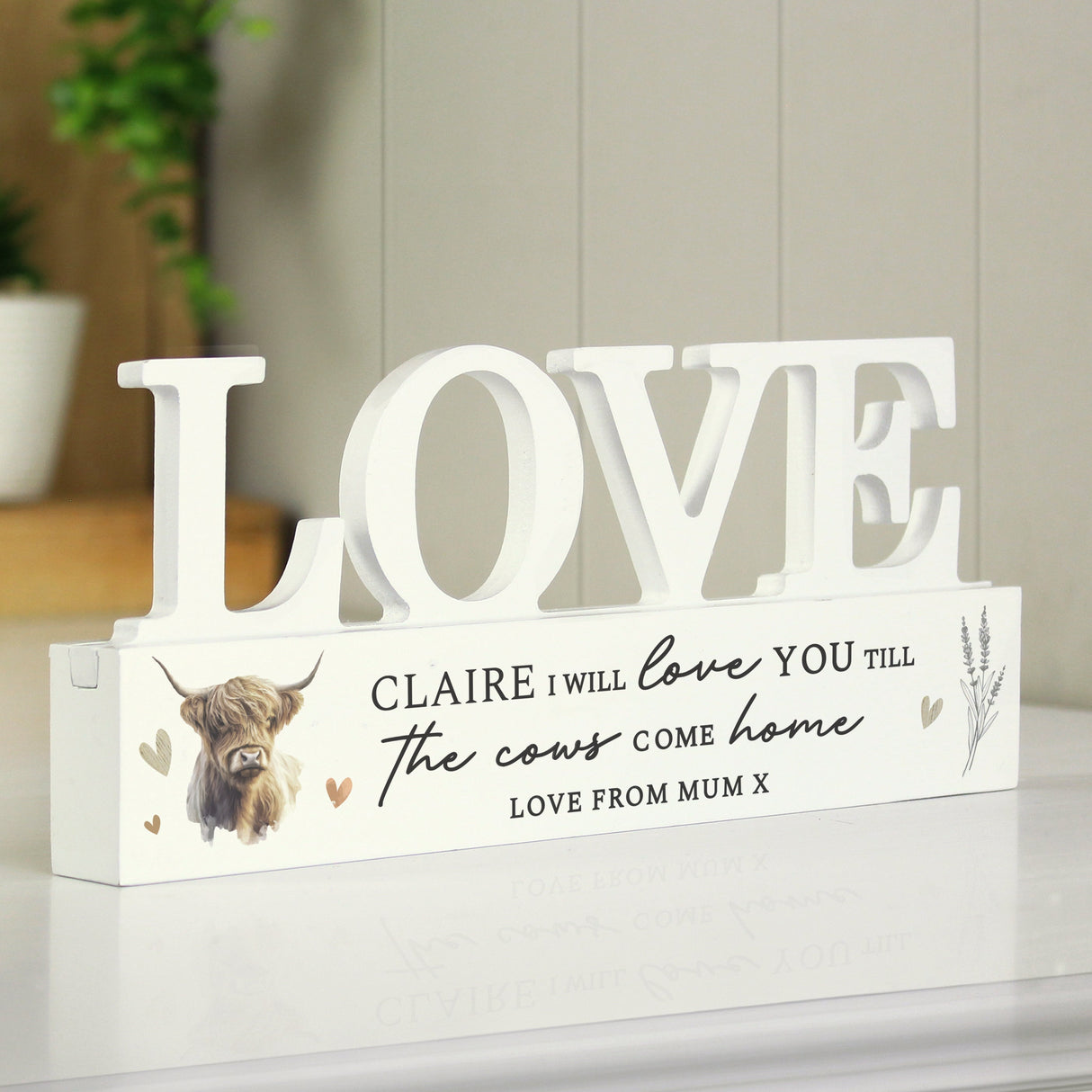 Personalised Highland Cow LOVE Wooden Ornament: 2 - Ornaments By Gift Moments