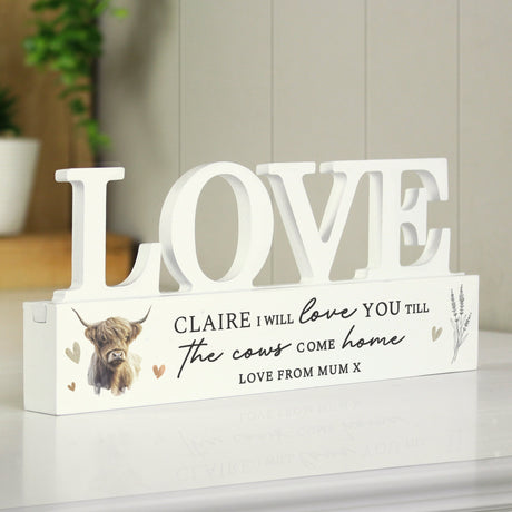 Personalised Highland Cow LOVE Wooden Ornament: 2 - Ornaments By Gift Moments