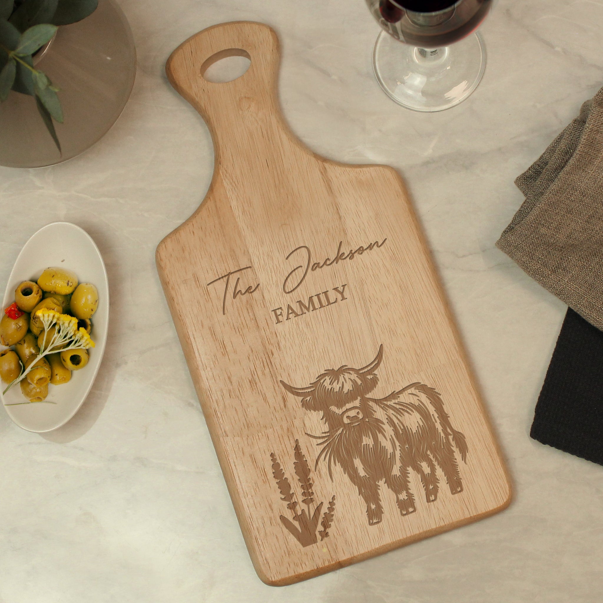 Personalised Highland Cow Paddle Chopping Board: 3 - Chopping Boards By Gift Moments