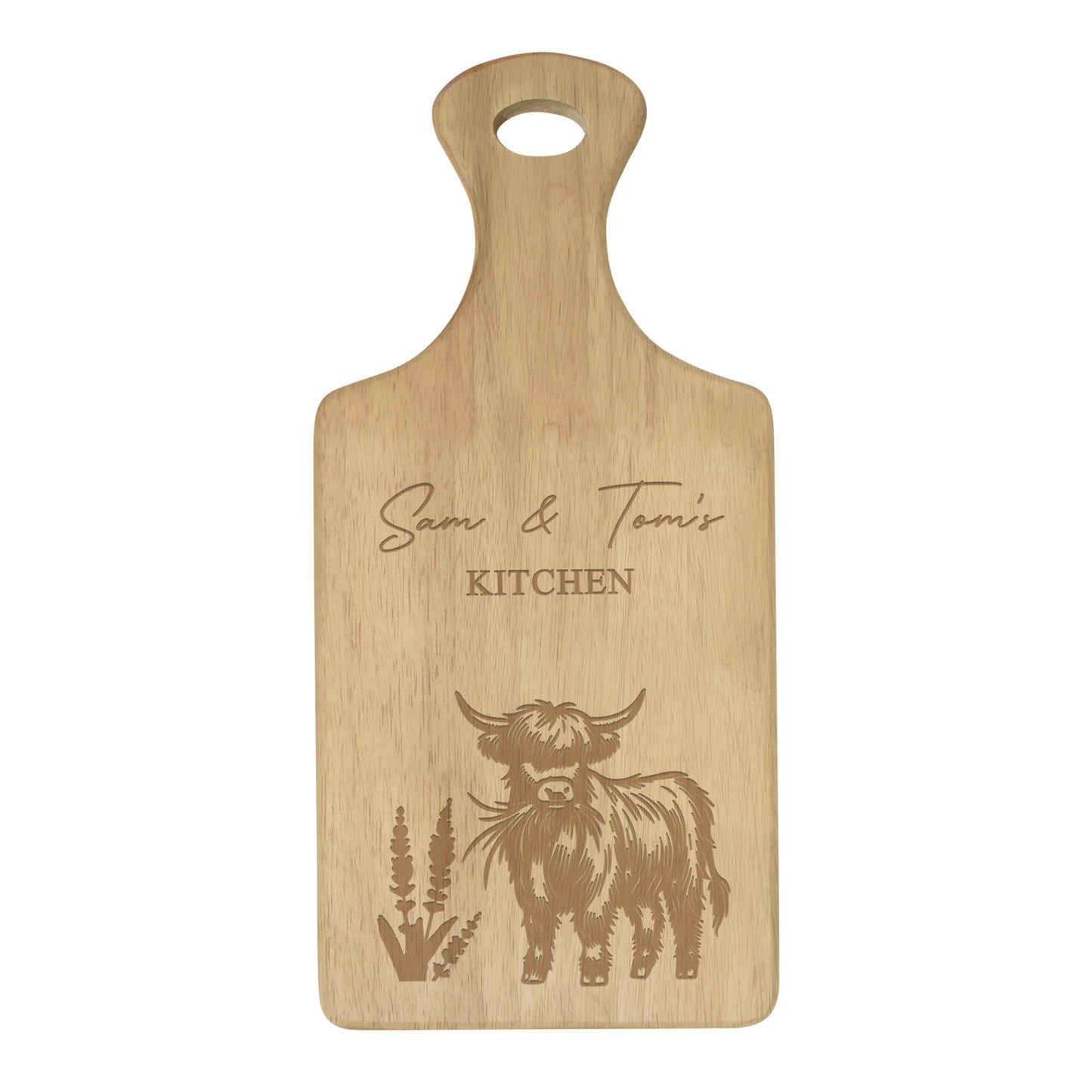 Personalised Highland Cow Paddle Chopping Board: 4 - Chopping Boards By Gift Moments