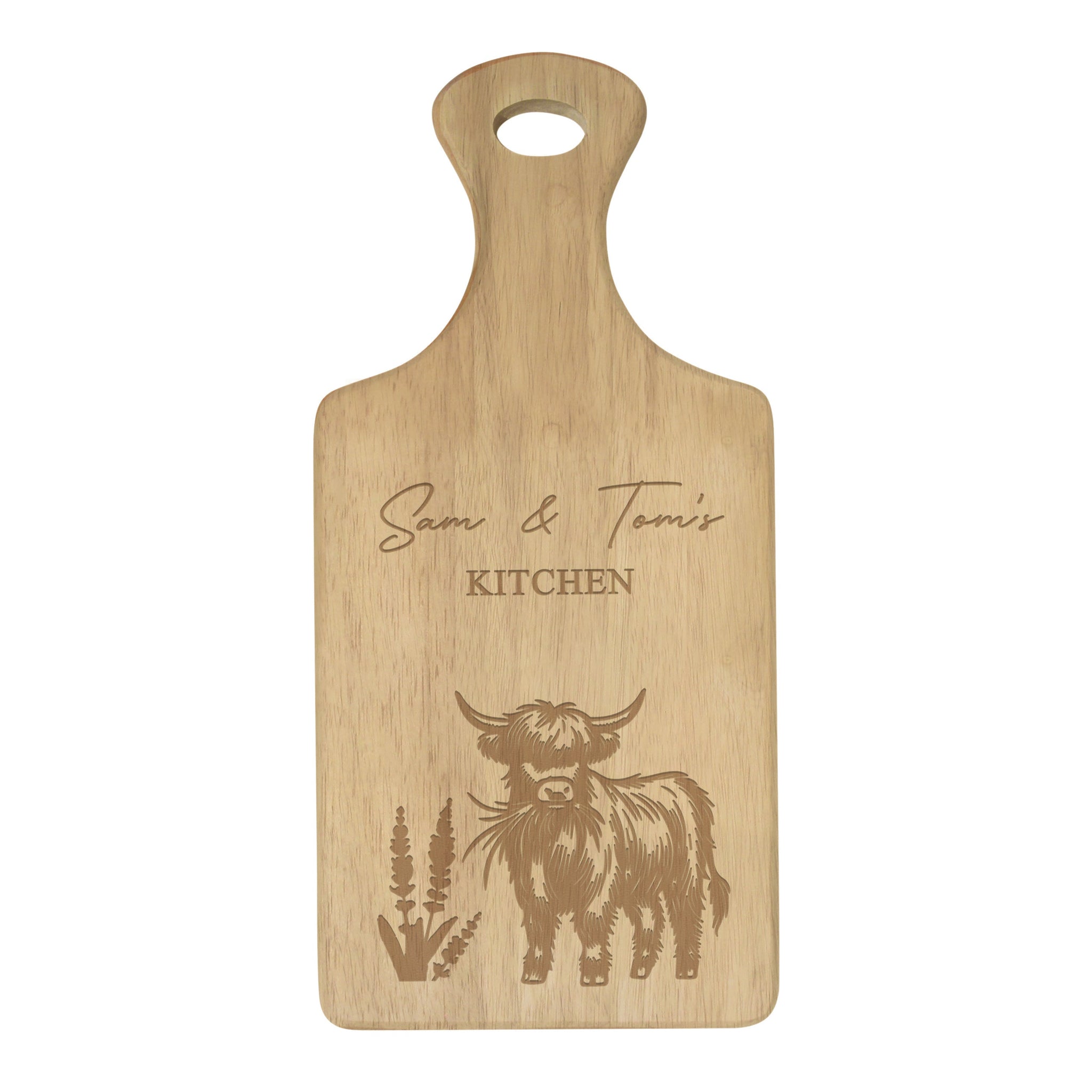 Personalised Highland Cow Paddle Chopping Board: 4 - Chopping Boards By Gift Moments