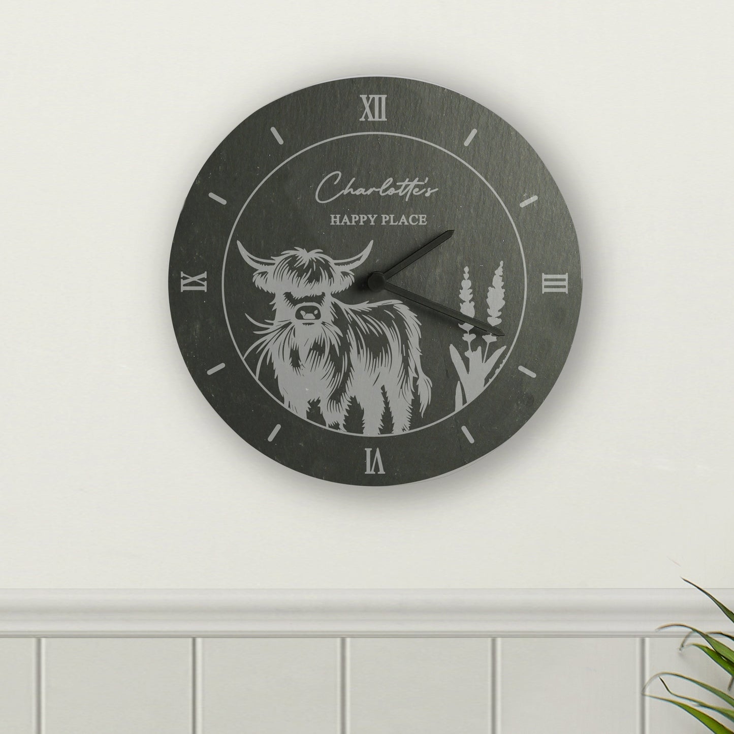 Personalised Highland Cow Slate Clock: 2 - Clocks By Gift Moments