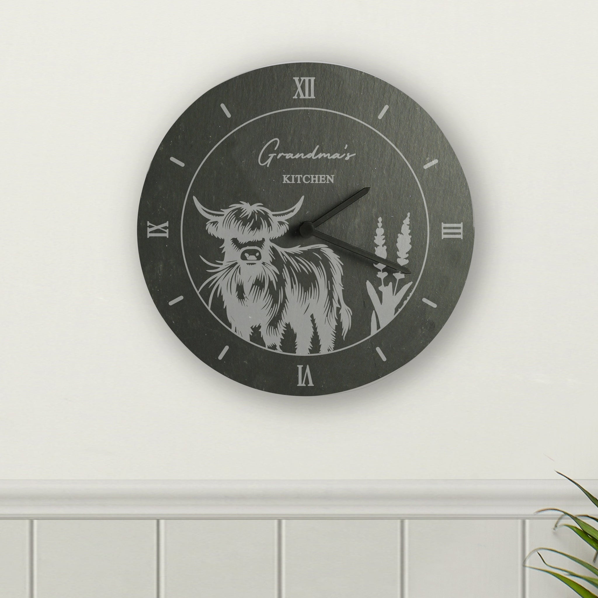 Personalised Highland Cow Slate Clock: 4 - Clocks By Gift Moments