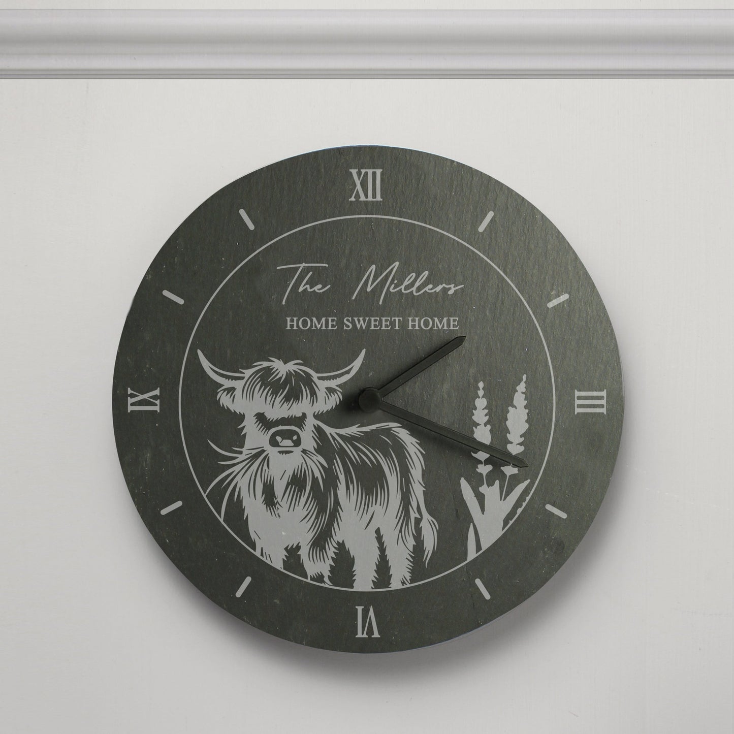 Personalised Highland Cow Slate Clock: 3 - Clocks By Gift Moments