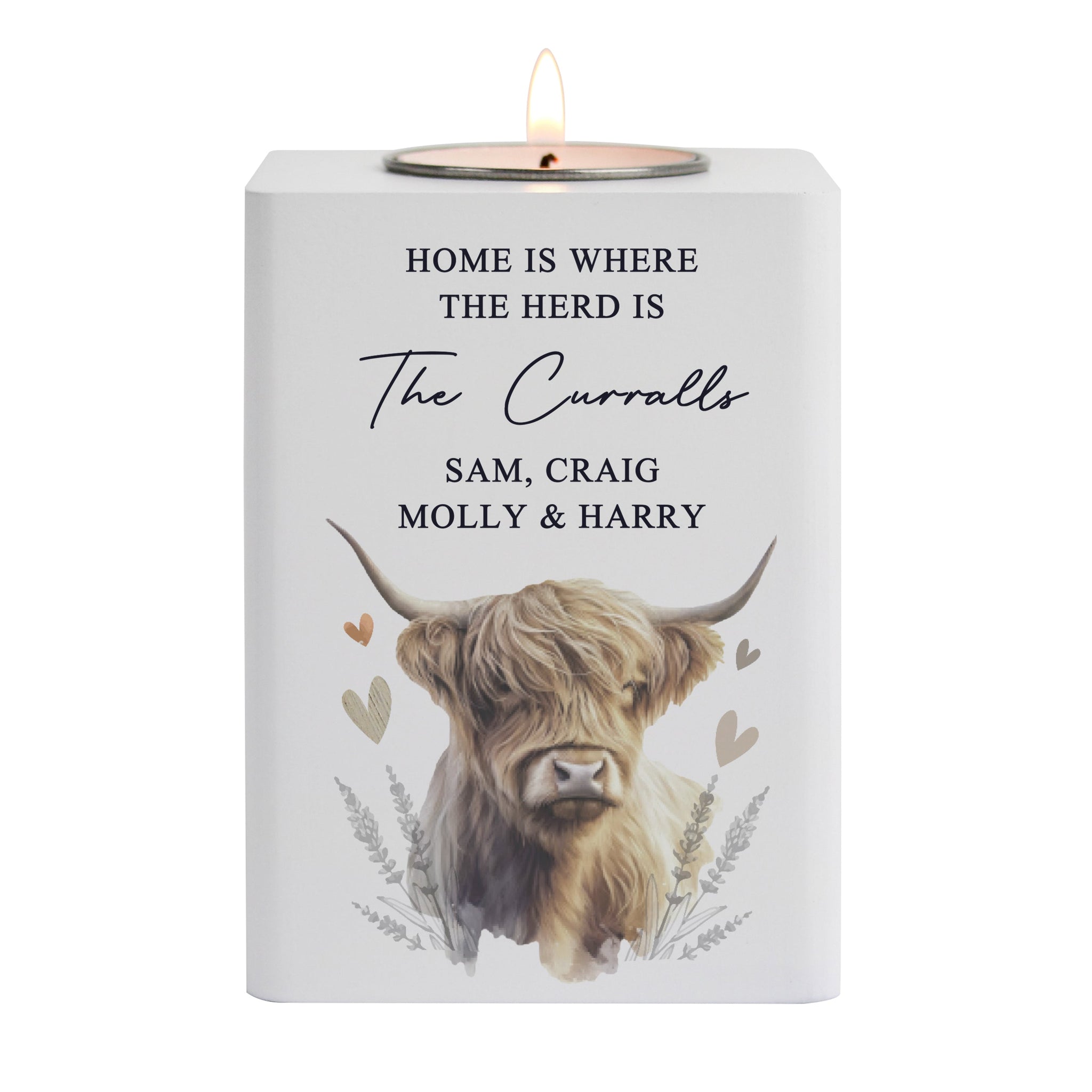 Personalised Highland Cow Wooden Tealight Holder: 5 - Candle Holders By Gift Moments