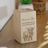 Personalised Highland Cow Wooden Tealight Holder: 1 - Candle Holders By Gift Moments