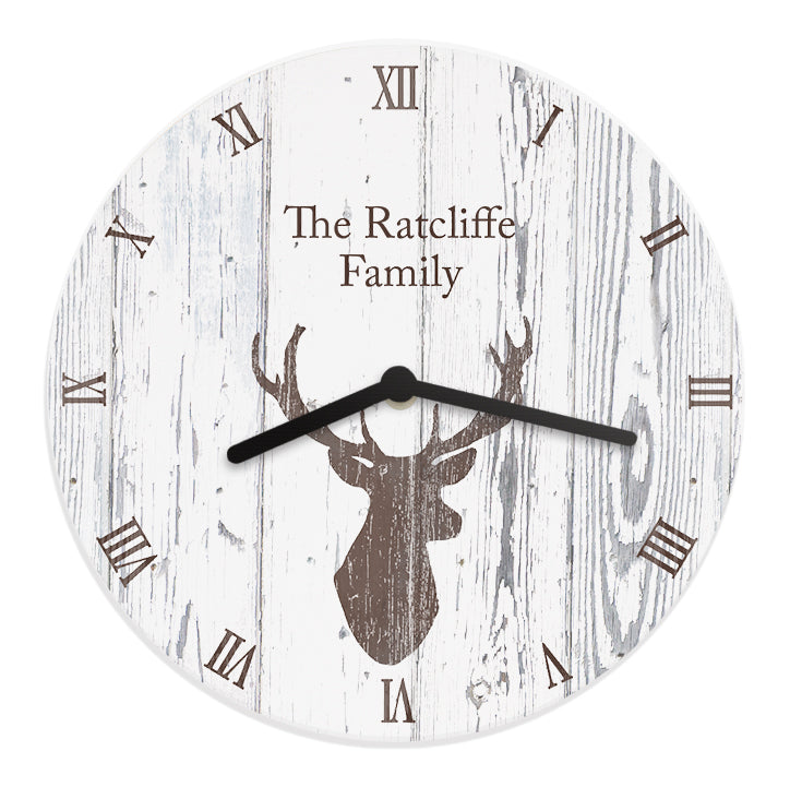 Personalised Highland Stag Shabby Chic Wooden Clock: 5 - Clocks By Gift Moments