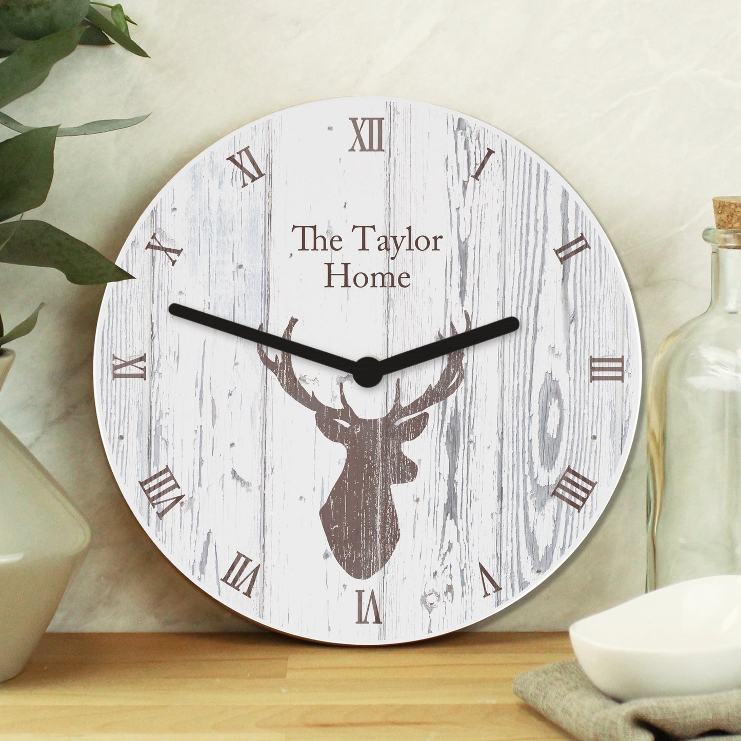 Personalised Highland Stag Shabby Chic Wooden Clock: 1 - Clocks By Gift Moments