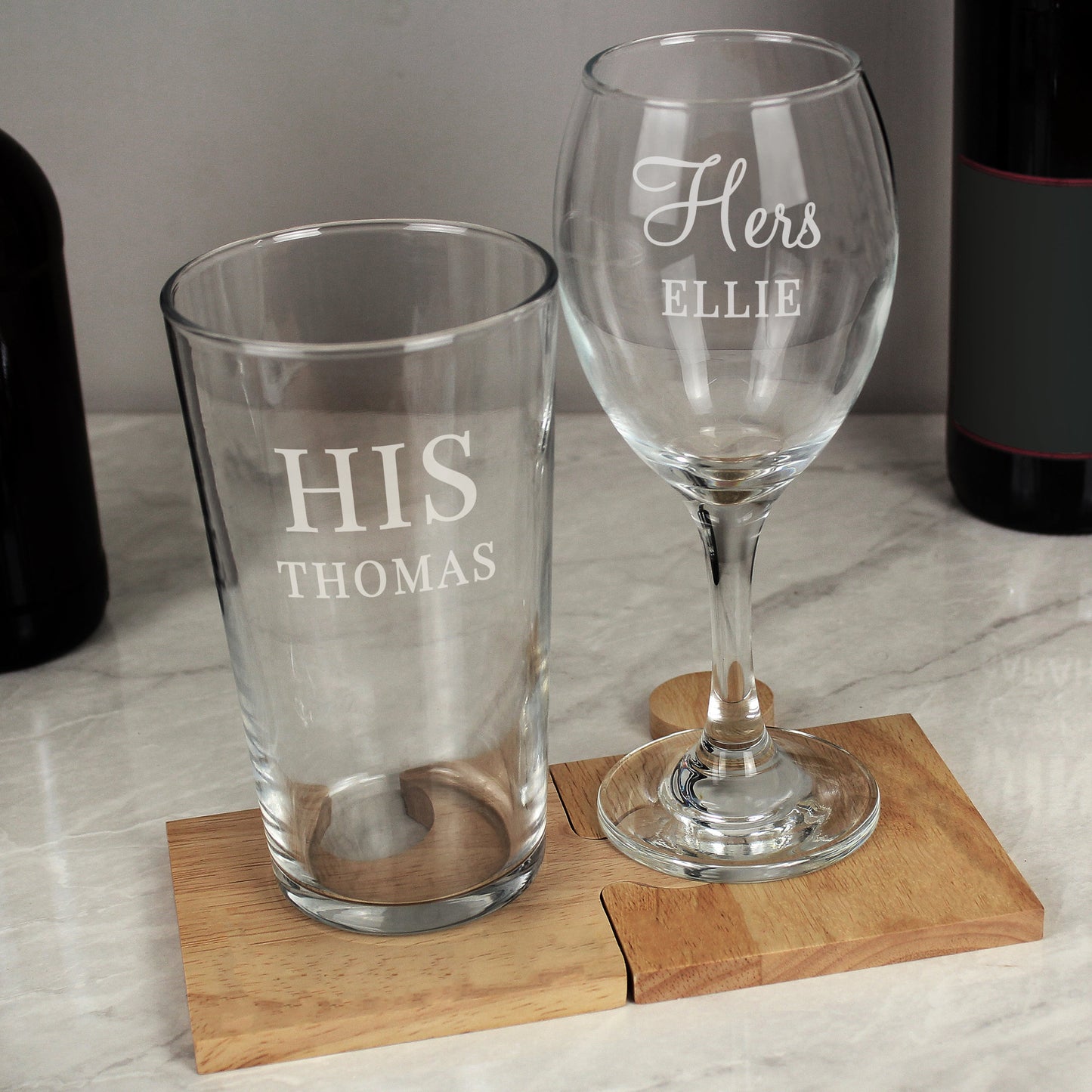 Personalised His & Her Pint and Wine Glass Set: 3 - Wine Glasses By Gift Moments