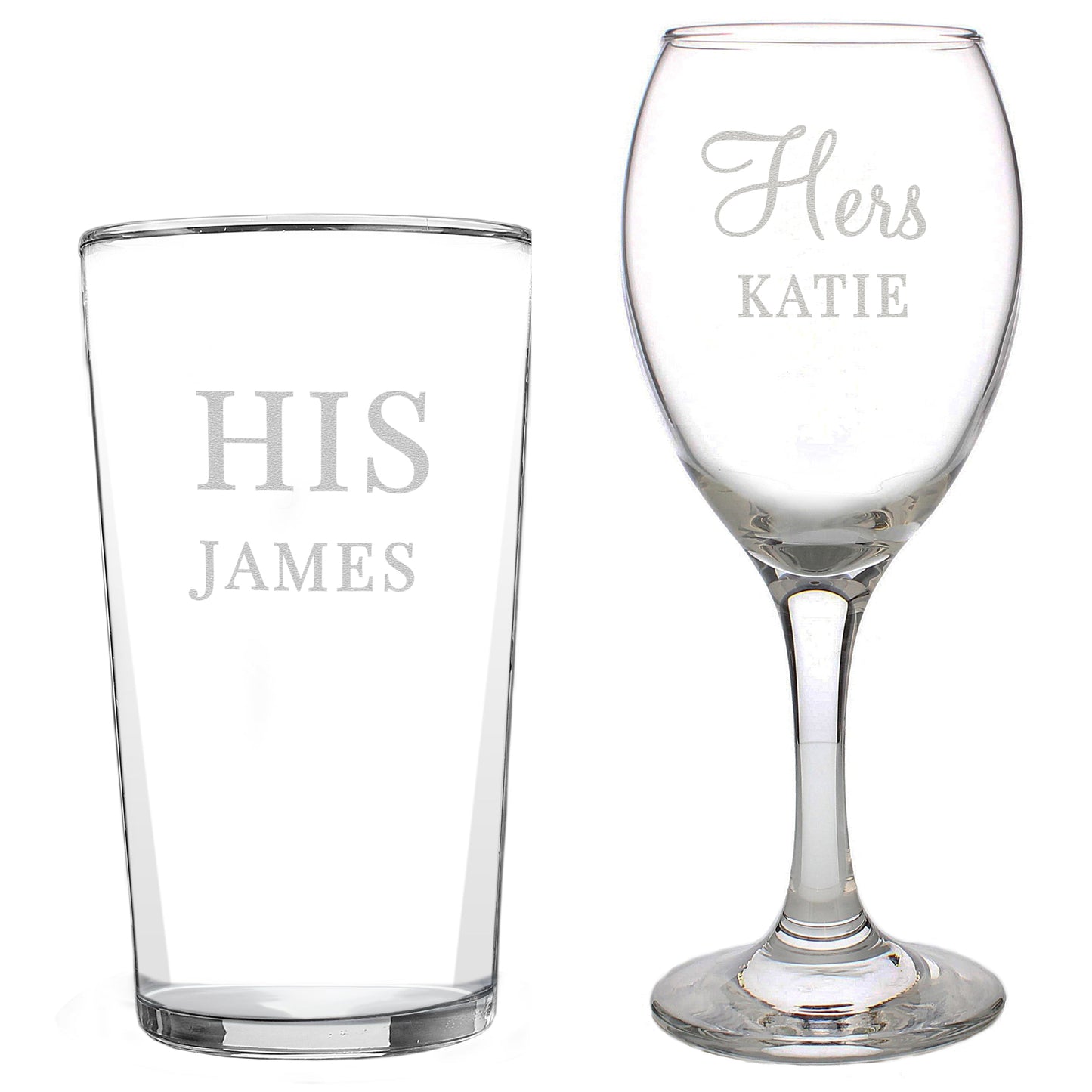 Personalised His & Her Pint and Wine Glass Set: 5 - Wine Glasses By Gift Moments