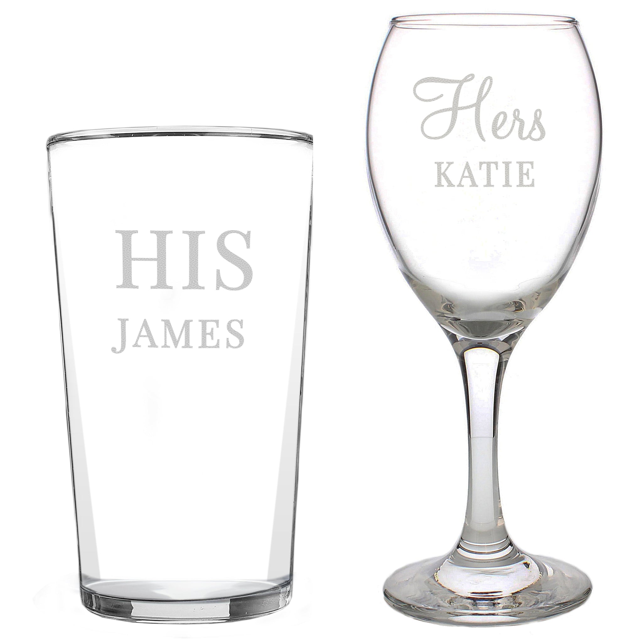 Personalised His & Her Pint and Wine Glass Set: 5 - Wine Glasses By Gift Moments