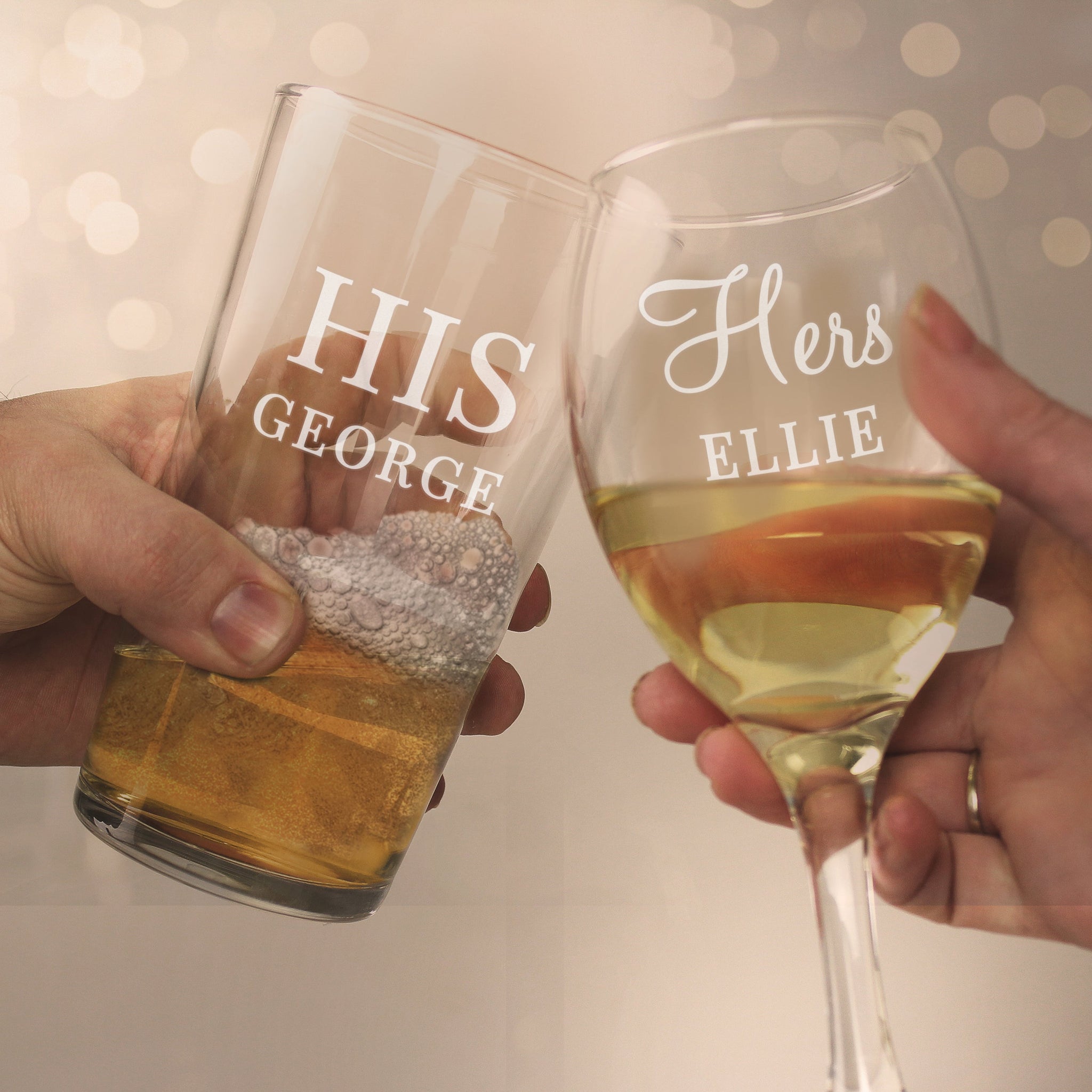 Personalised His & Her Pint and Wine Glass Set: 4 - Wine Glasses By Gift Moments