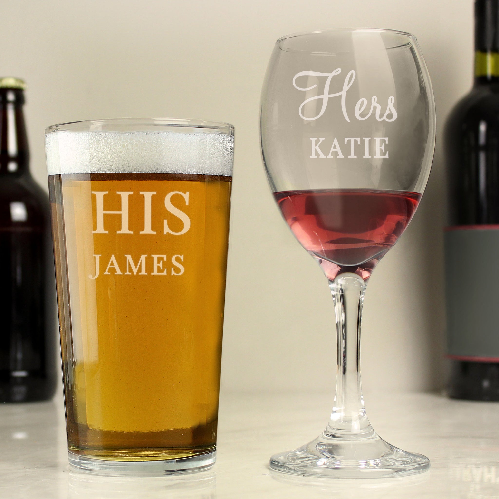 Personalised His & Her Pint and Wine Glass Set: 2 - Wine Glasses By Gift Moments