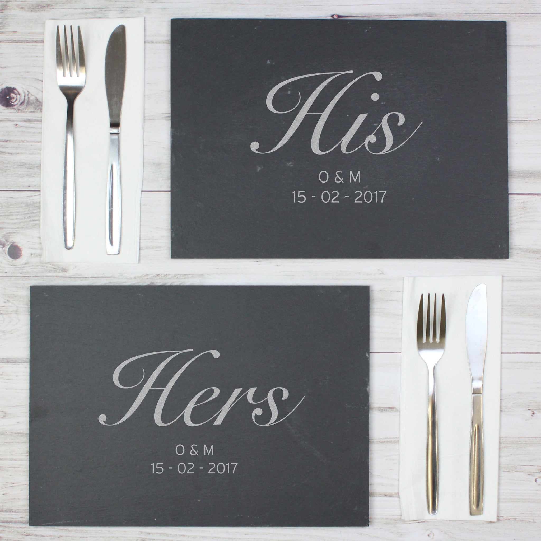 Personalised His and Hers Slate Placemat Set: 1 - Placemats By Gift Moments
