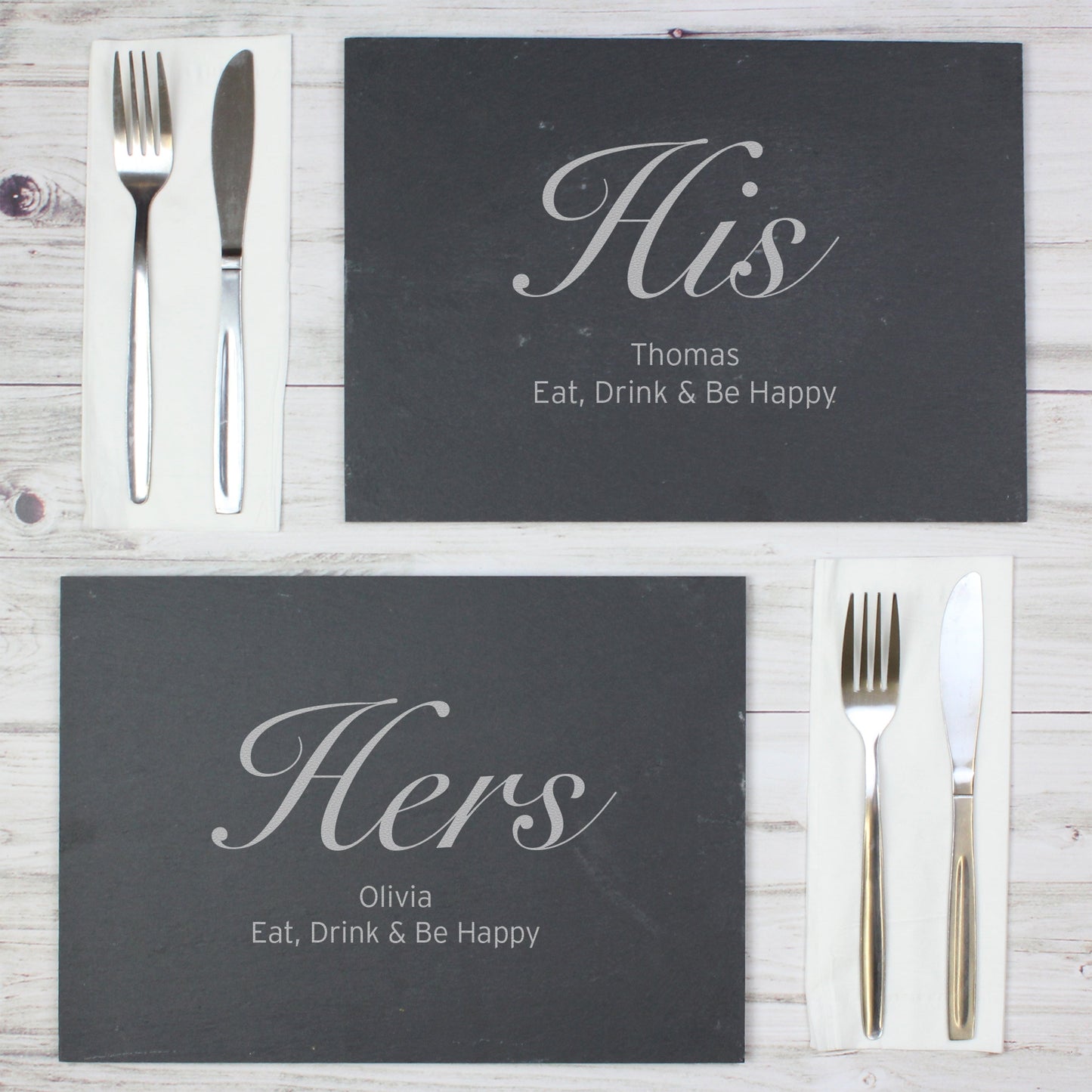 Personalised His and Hers Slate Placemat Set: 4 - Placemats By Gift Moments