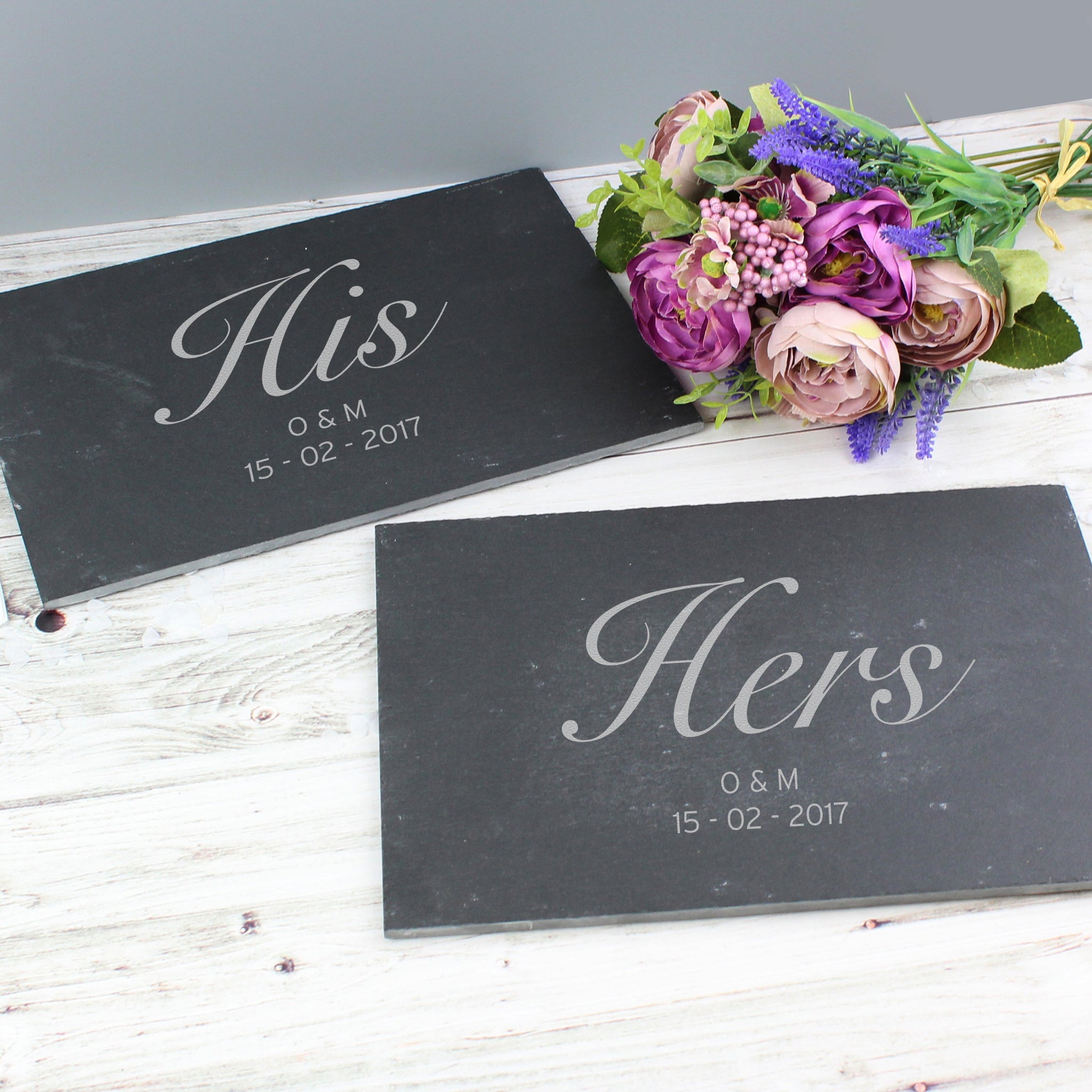 Personalised His and Hers Slate Placemat Set: 2 - Placemats By Gift Moments