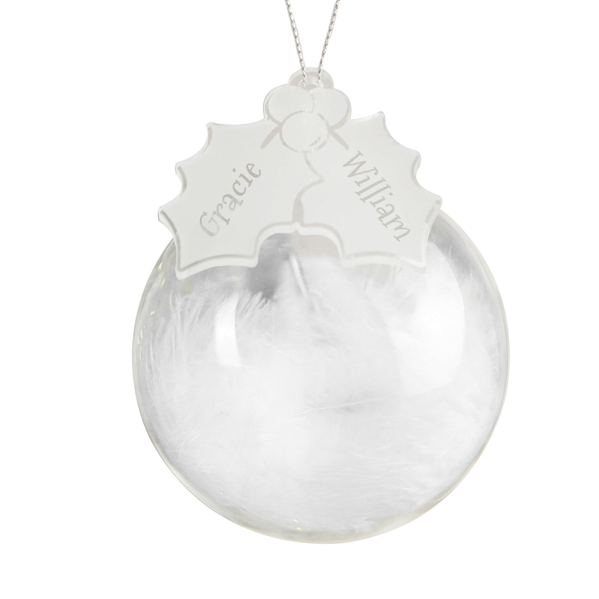 Personalised Holly Acrylic White Feather Bauble: 3 - Christmas Baubles By Gift Moments