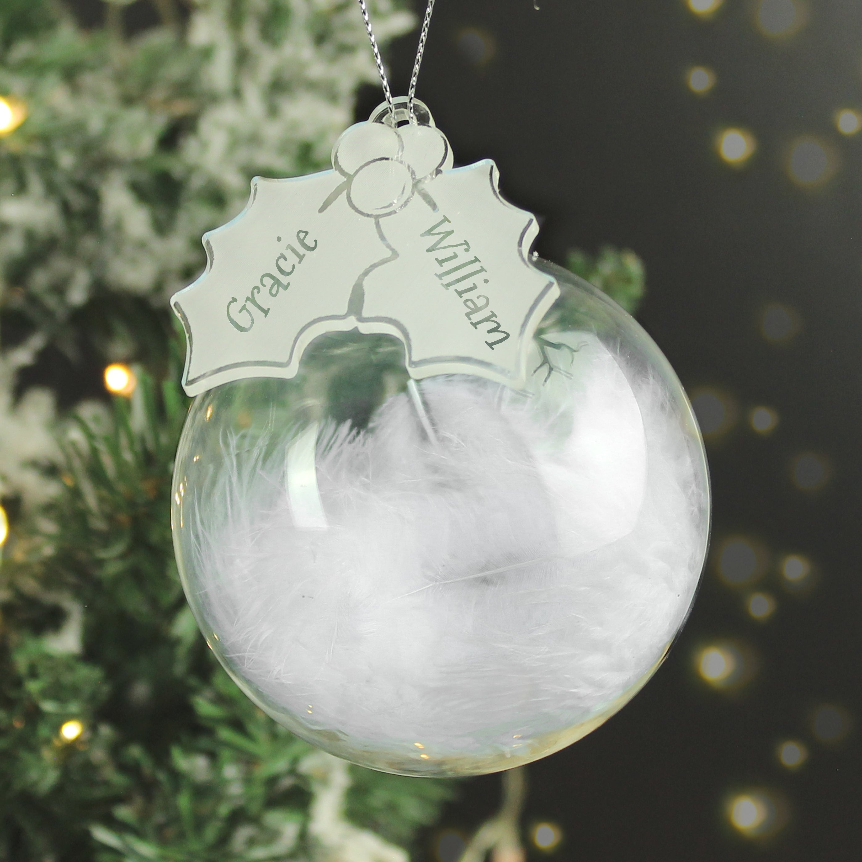 Personalised Holly Acrylic White Feather Bauble - Shop Christmas Baubles At Gift Moments - 1