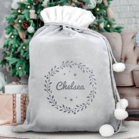 Personalised Holly Grey Christmas Sack: 2 - Christmas Sacks By Gift Moments
