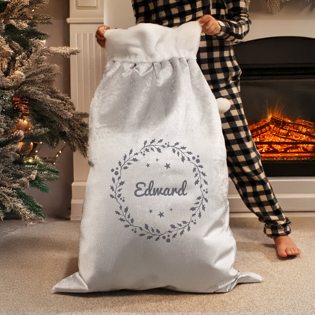 Personalised Holly Grey Christmas Sack - Shop Christmas Sacks At Gift Moments - 2