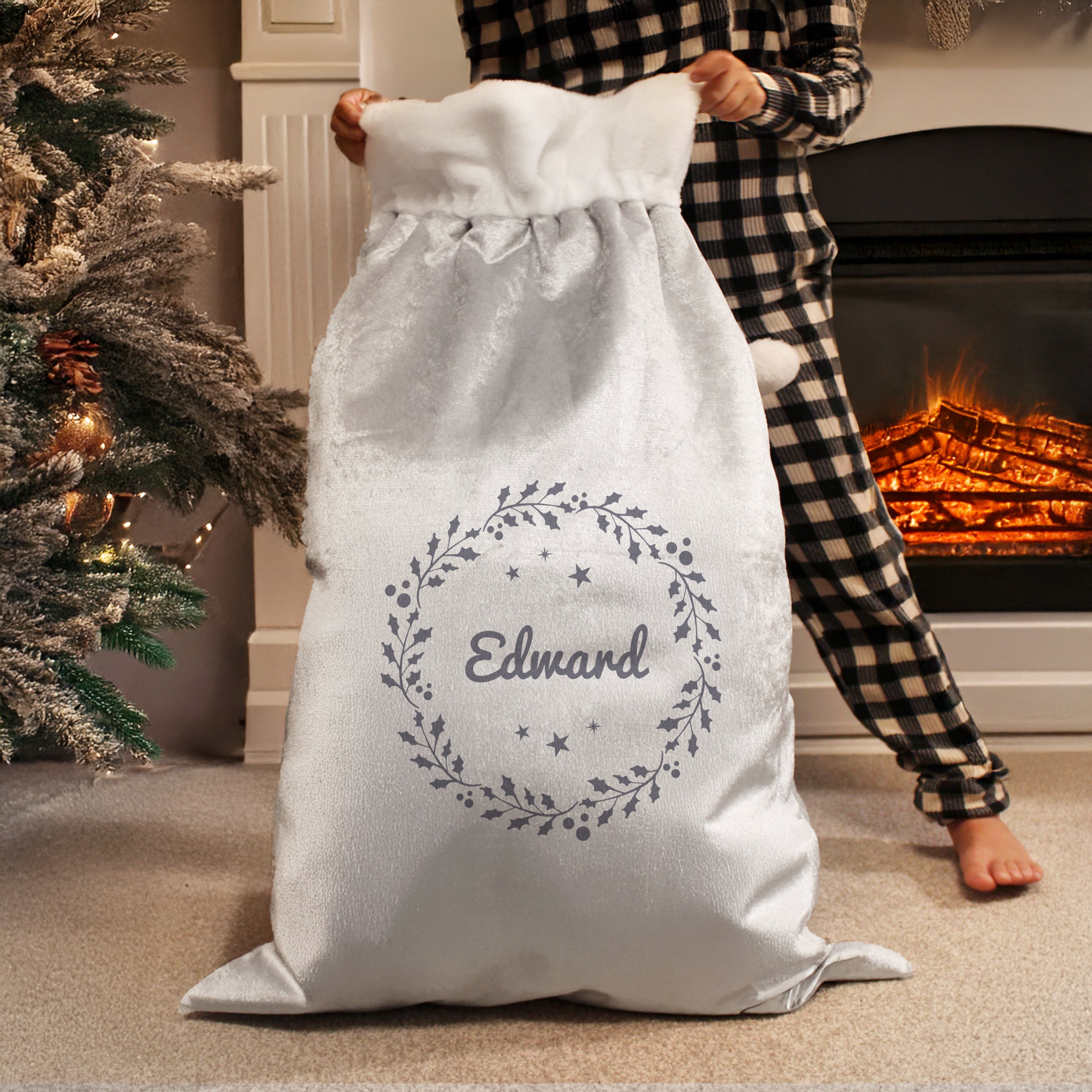 Personalised Holly Grey Christmas Sack - Shop Christmas Sacks At Gift Moments - 2