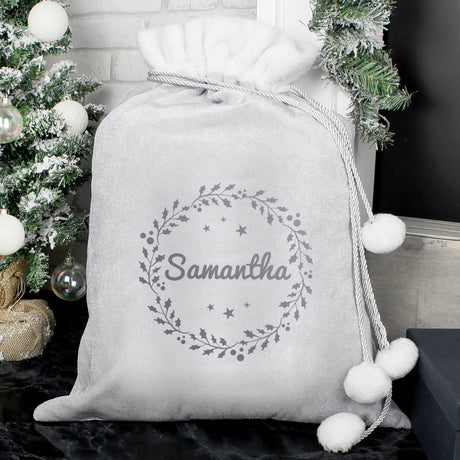 Personalised Holly Grey Christmas Sack: 1 - Christmas Sacks By Gift Moments
