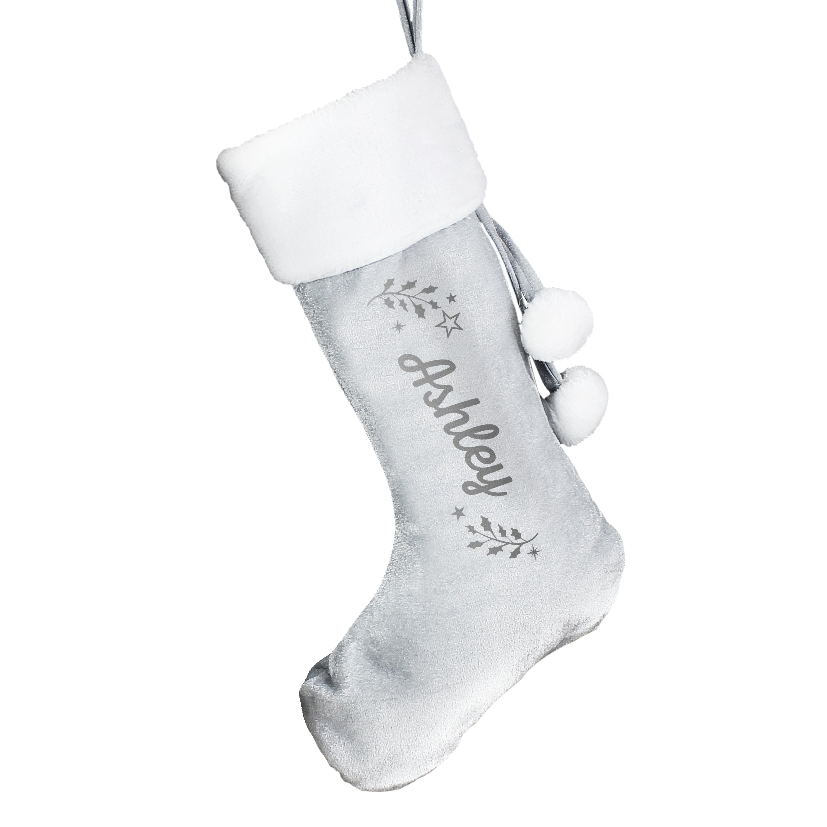 Personalised Holly Grey Christmas Stocking - Shop Christmas Stockings At Gift Moments - 5