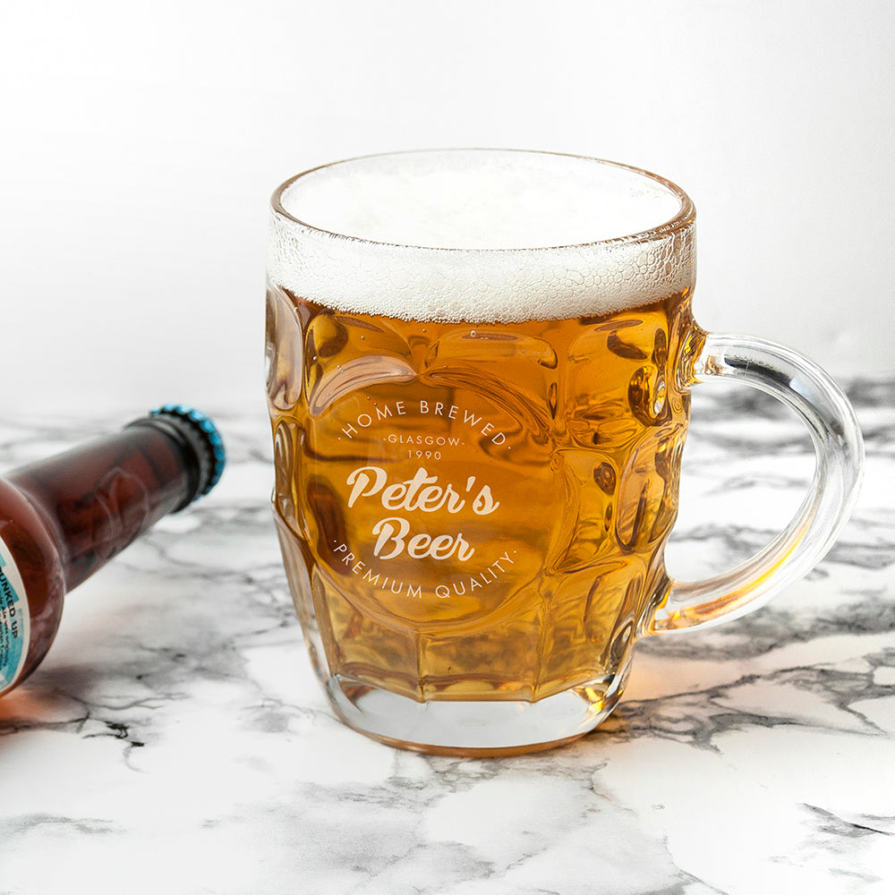 Personalised Home Brewed Dimpled Beer Glass: 4 - Beer Glasses By Gift Moments