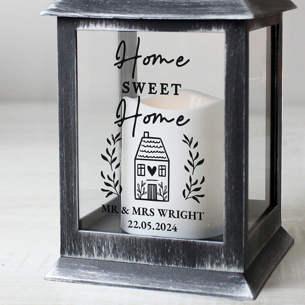 Personalised Home Sweet Home Black Lantern: 3 - LED Lighting By Gift Moments