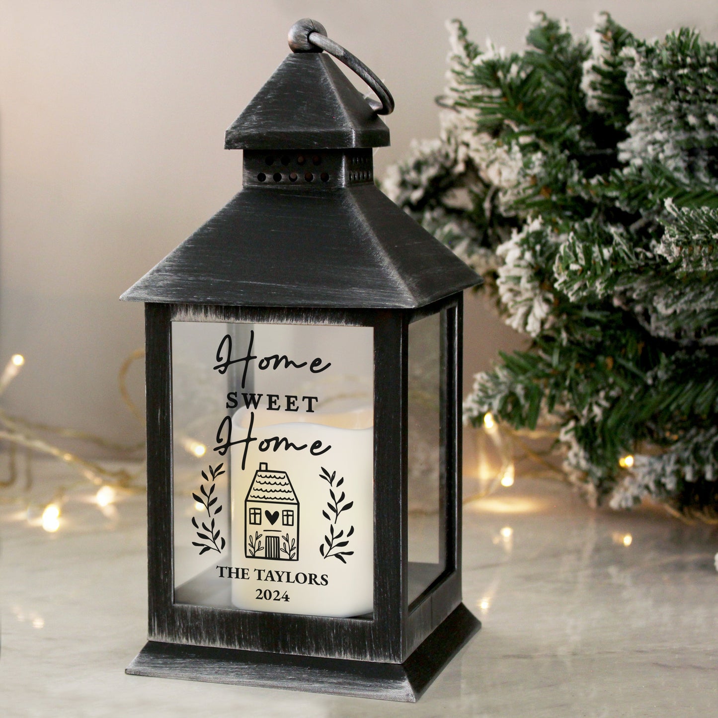 Personalised Home Sweet Home Black Lantern: 2 - LED Lighting By Gift Moments