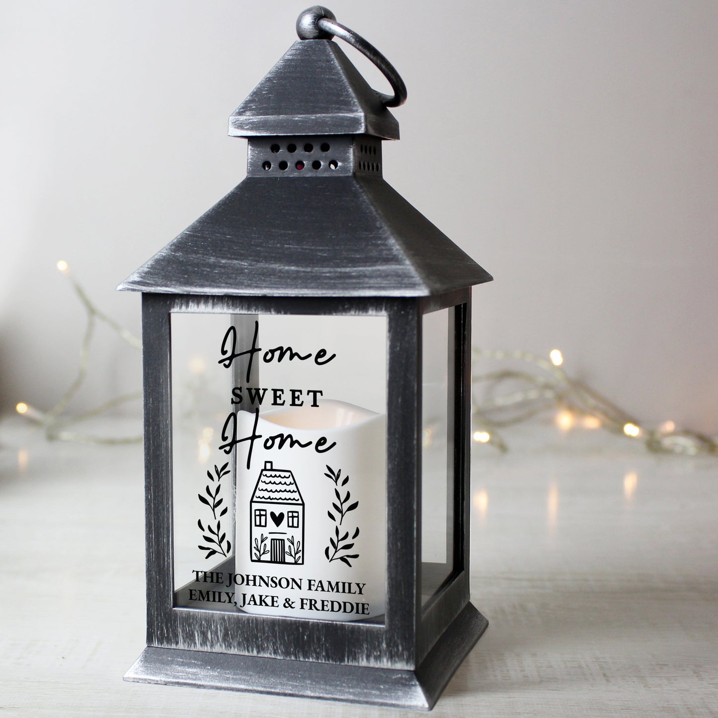 Personalised Home Sweet Home Black Lantern: 1 - LED Lighting By Gift Moments