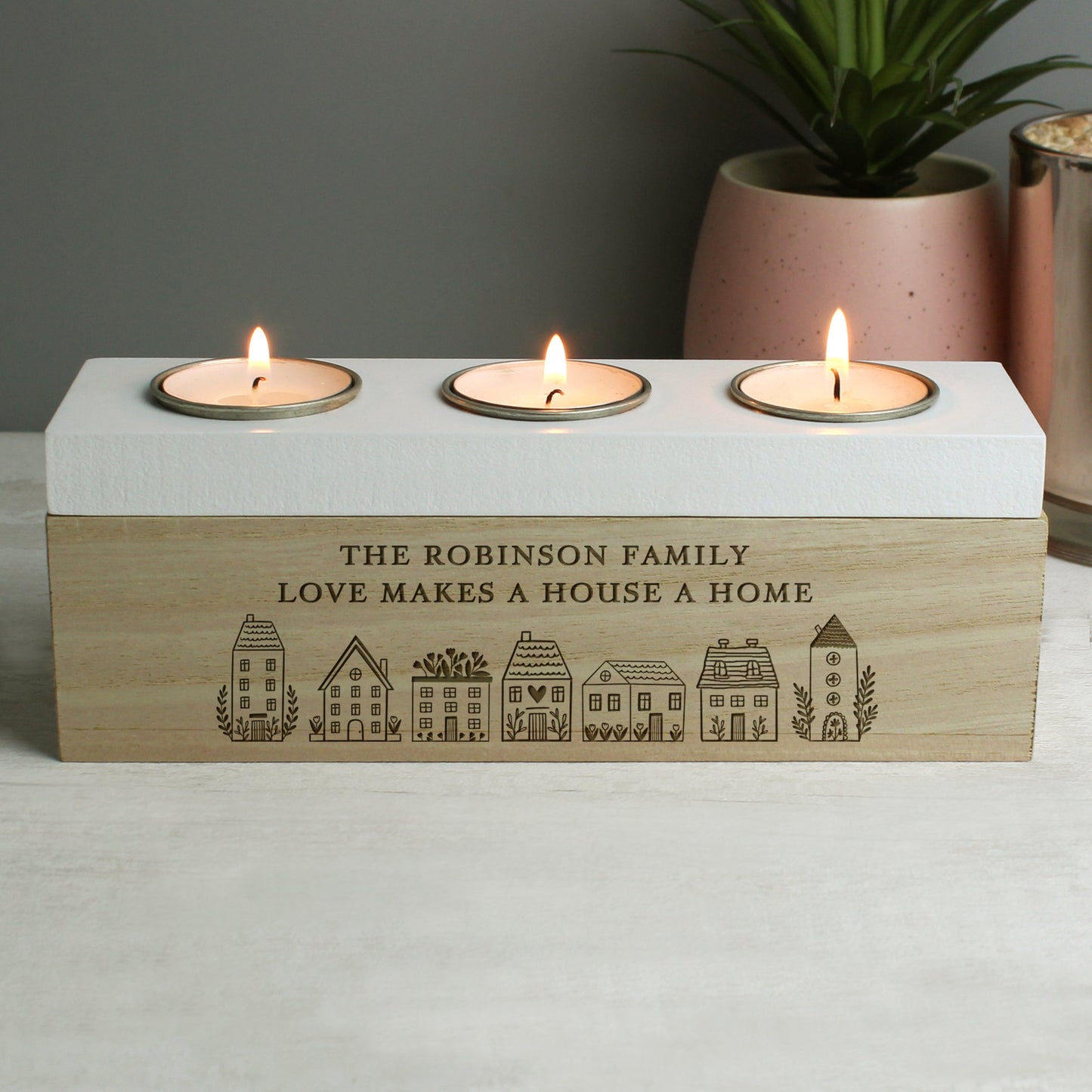 Personalised HOME Triple Tea Light Box: 6 - Candle Holders By Gift Moments