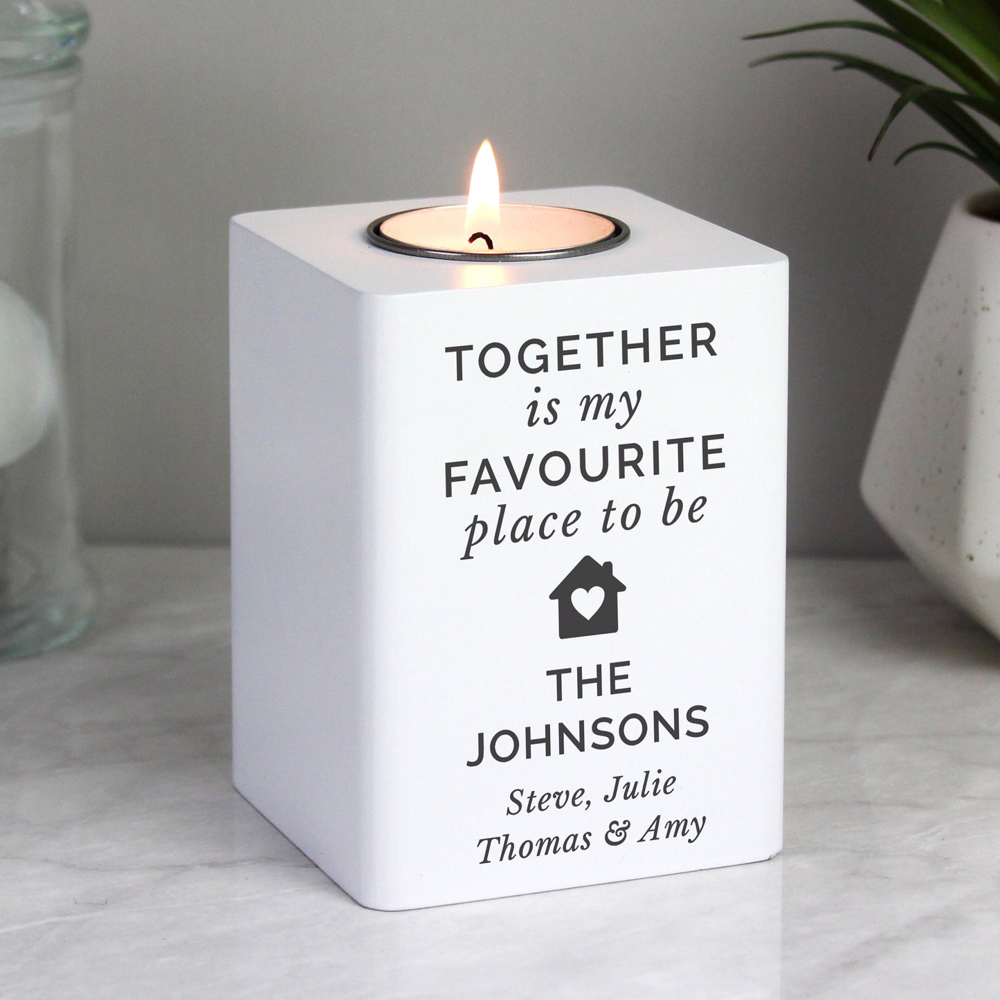 Personalised Home White Wooden Tea light Holder: 1 - Candle Holders By Gift Moments