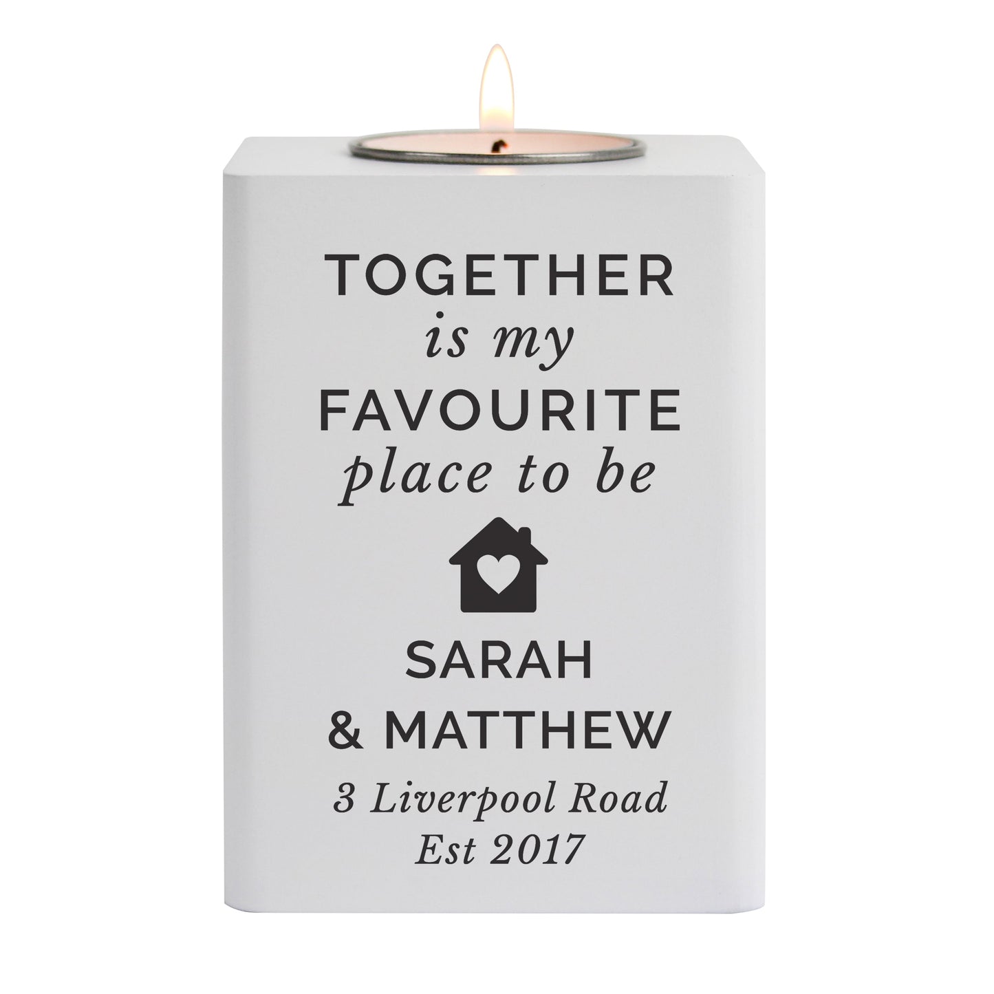 Personalised Home White Wooden Tea light Holder: 4 - Candle Holders By Gift Moments